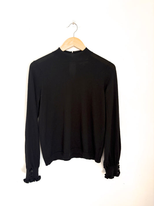 Sézane Wool Black Jumper with Frill Sleeves