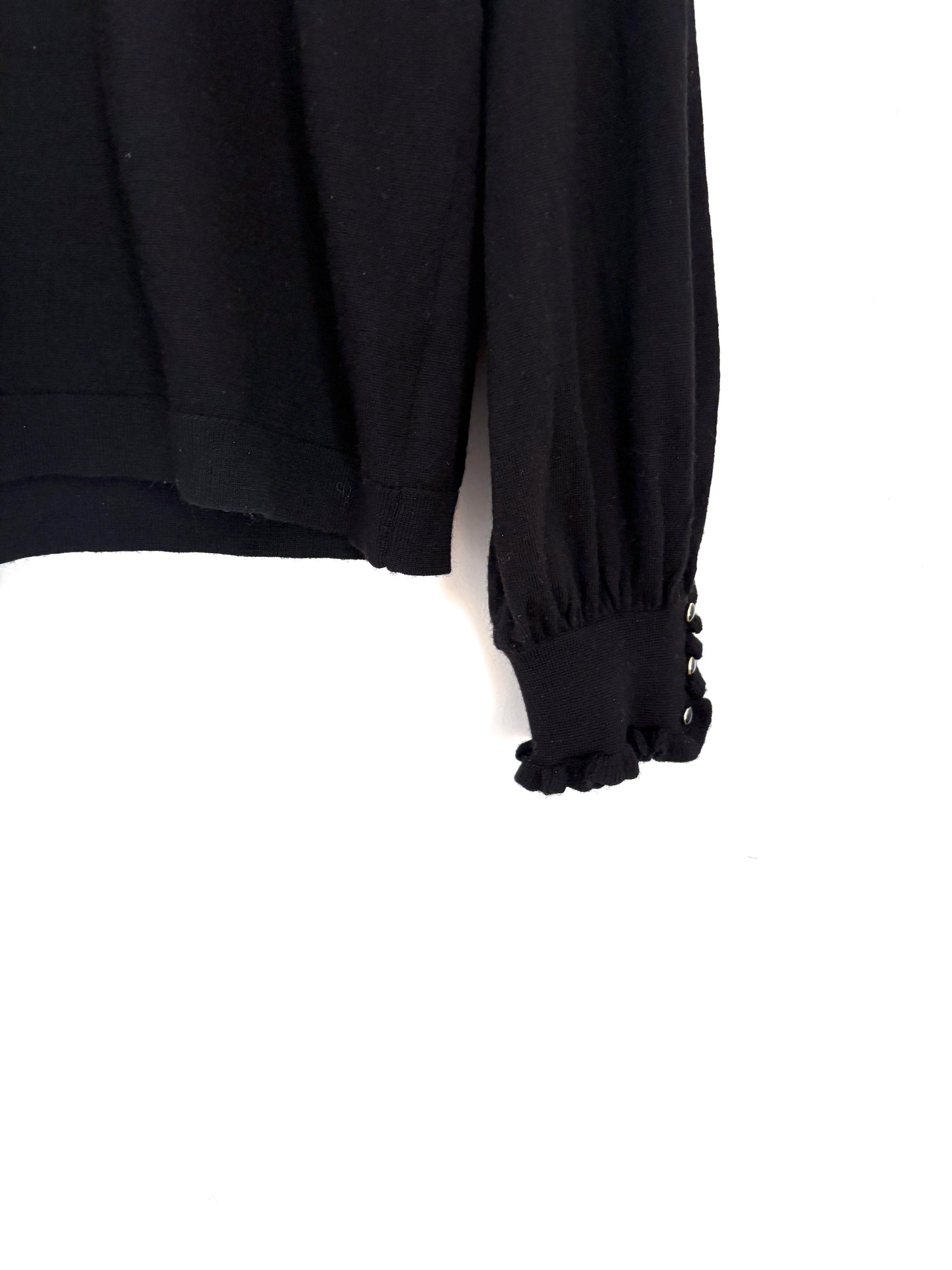 Sézane Wool Black Jumper with Frill Sleeves M