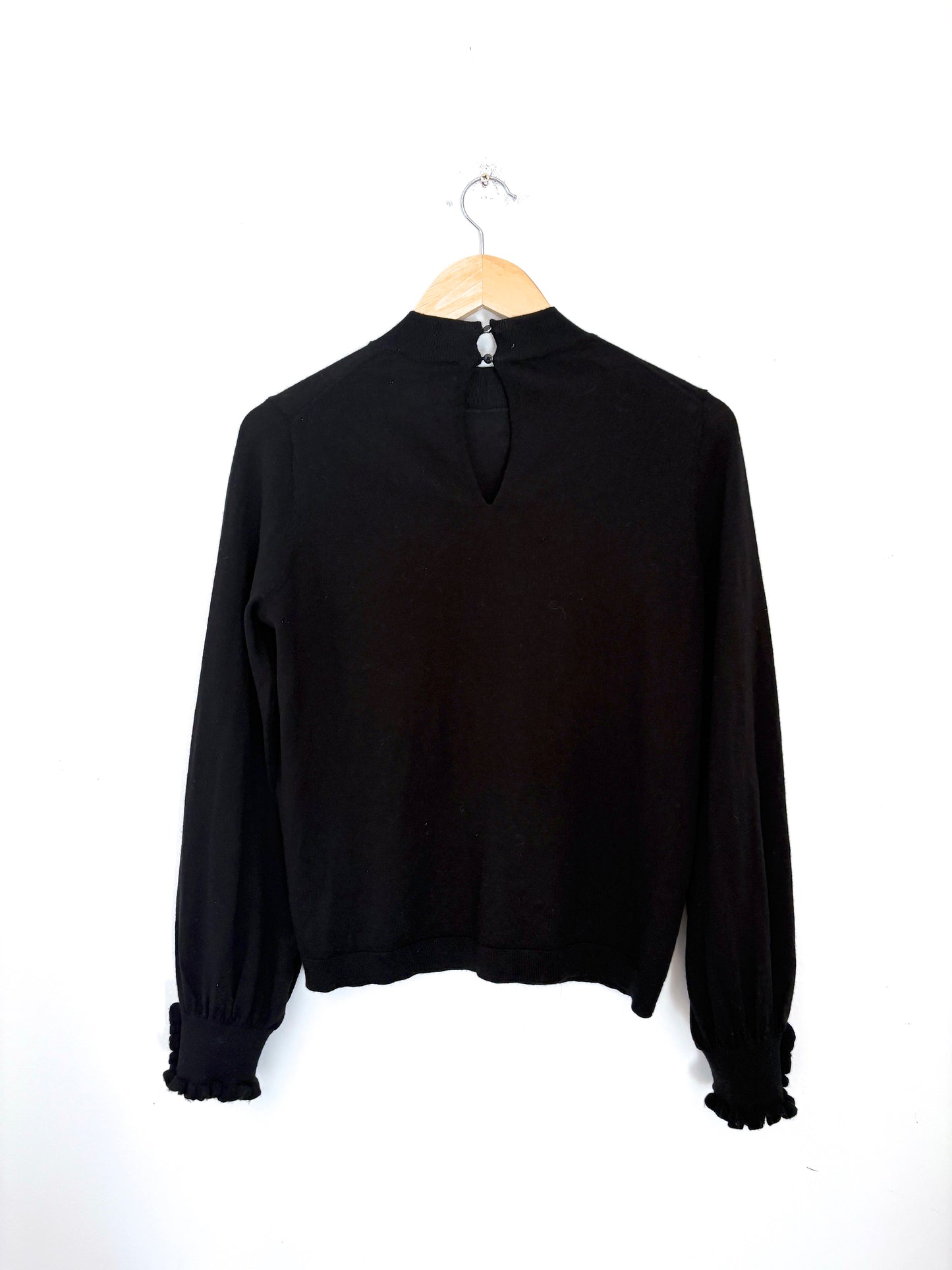 Sézane Wool Black Jumper with Frill Sleeves M