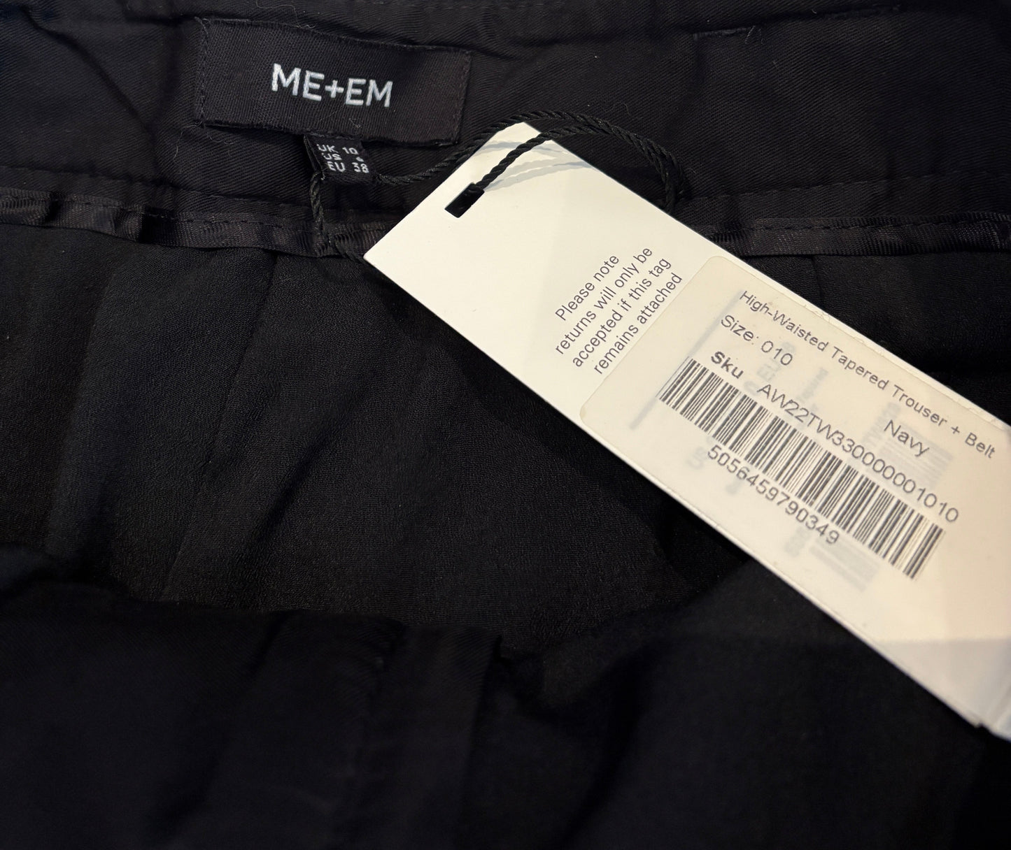 New With Tags Me+Em Wool Navy Belted Tapered Trouser UK 10