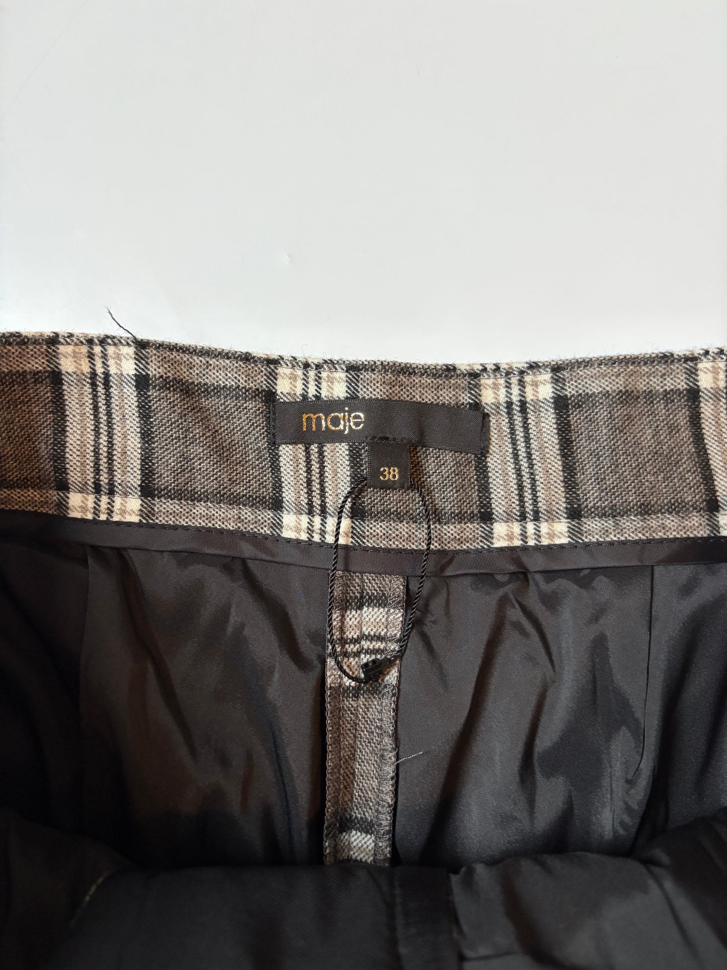 Maje Wool Blend Check Trousers UK 10