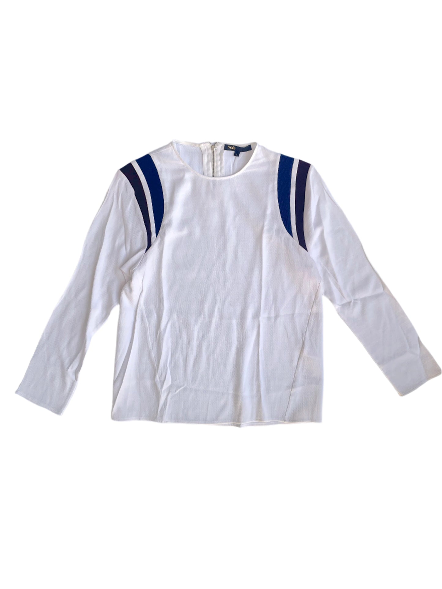 Maje white crepe blouse with burgundy and blue stripes