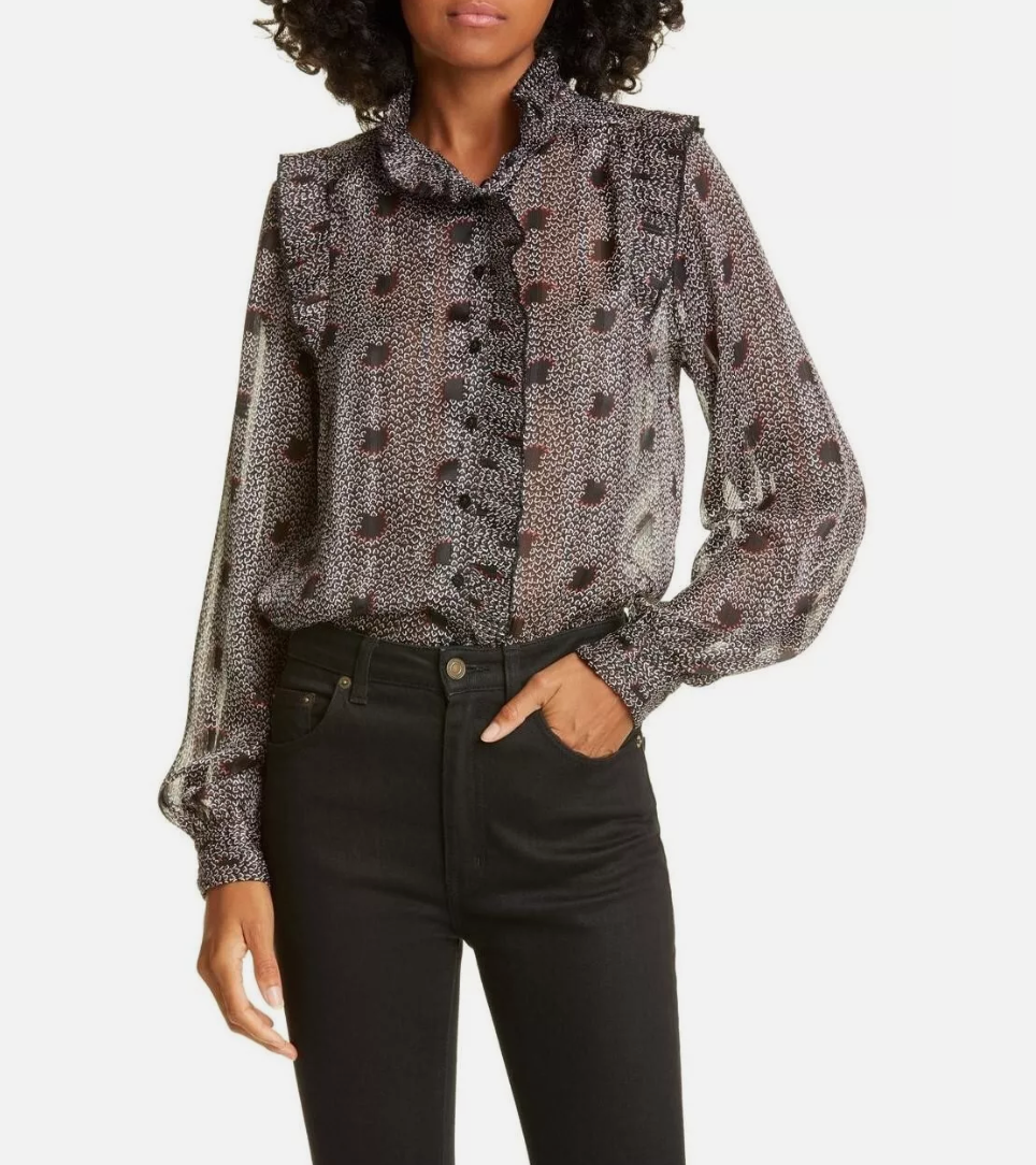 Ba&sh Ruffle Print Blouse M