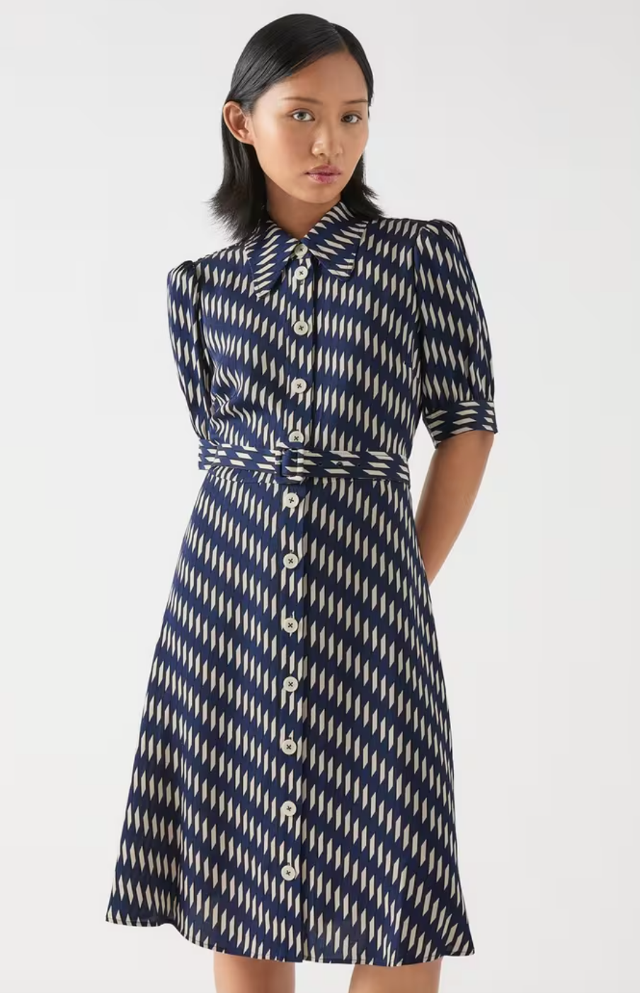 LK Bennett Valerie Navy & Birch Shirt Dress UK 12