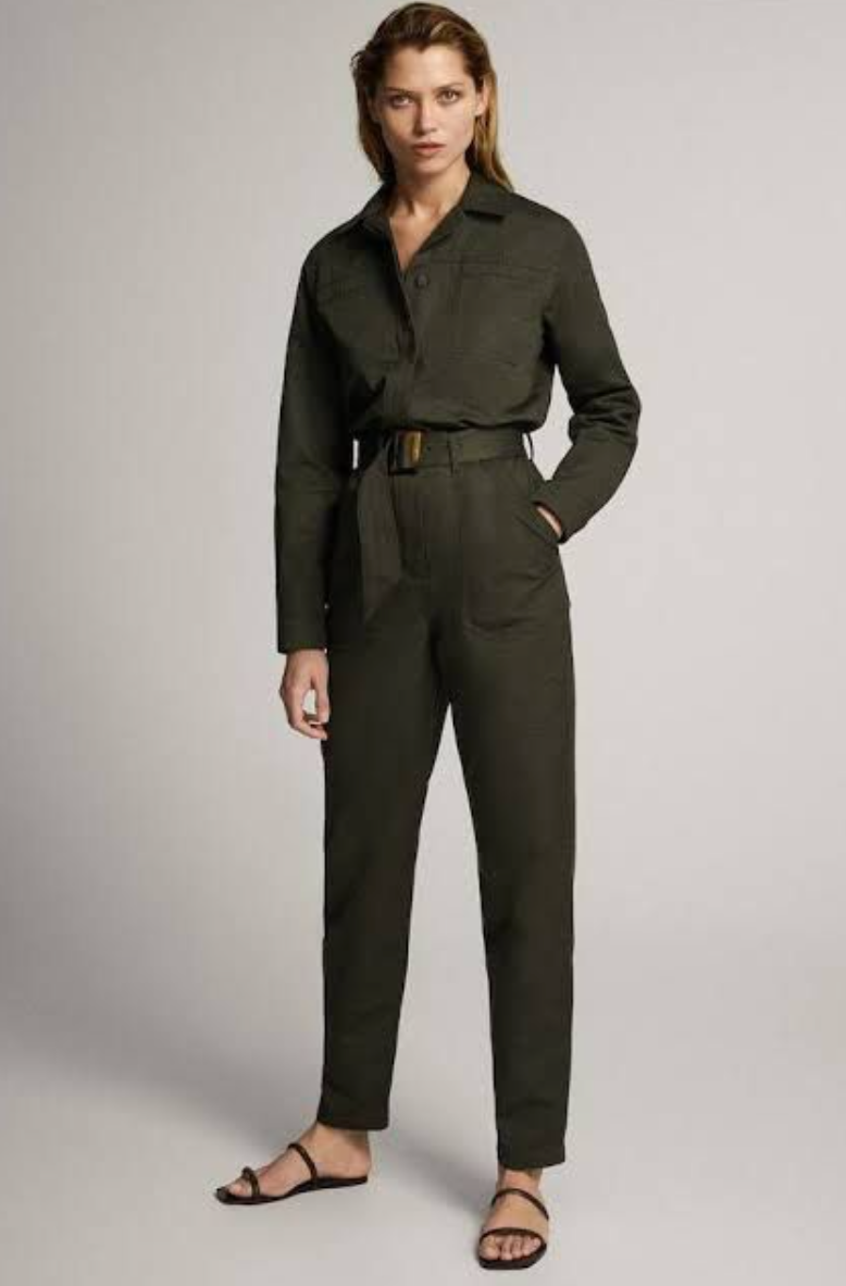 Massimo Duti Khaki Utility Jumpsuit L
