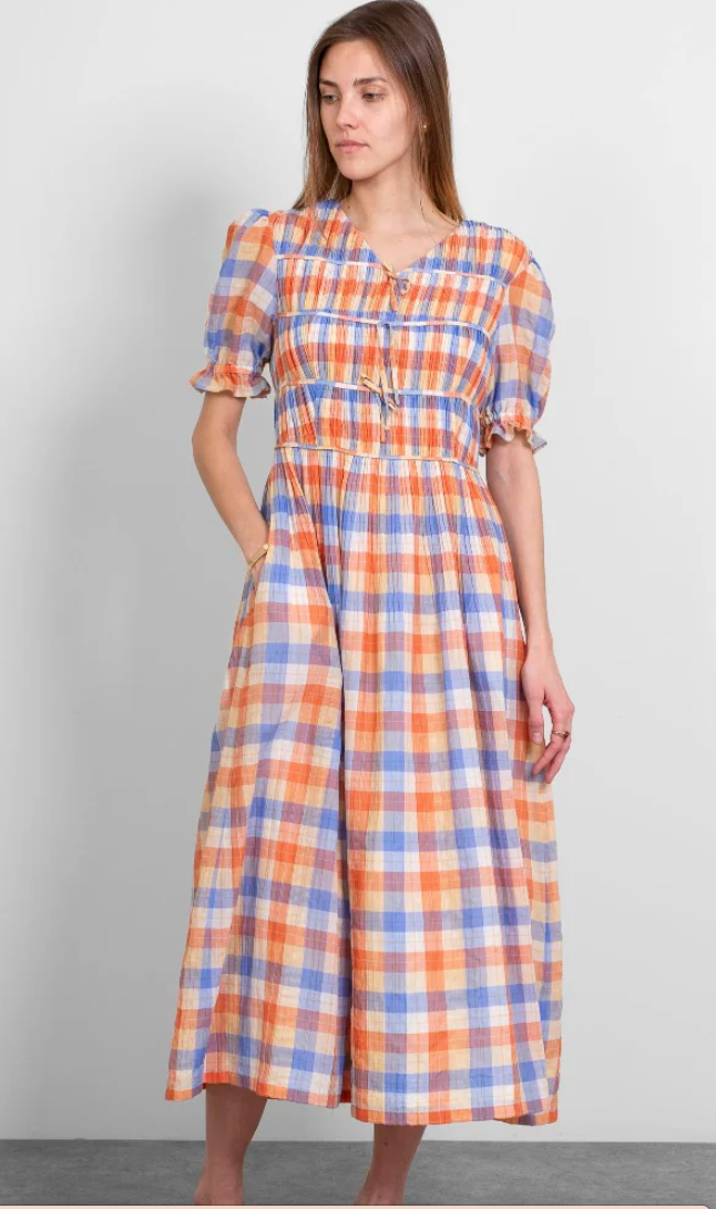 Rejina Pyo Orange and Blue Check Dress UK 10