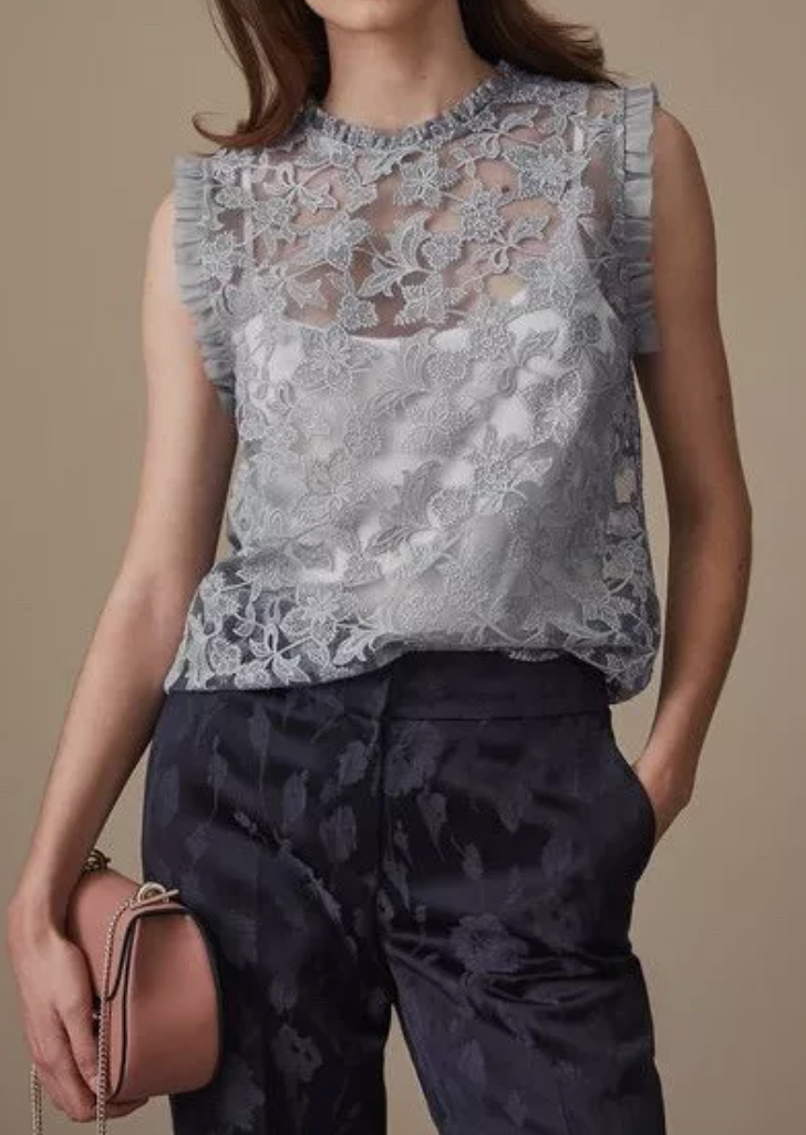 Reiss Marina Blue Lace Blouse UK 4