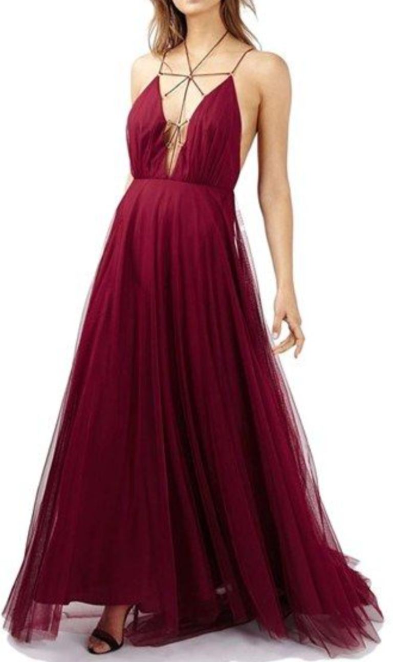 Topshop Burgundy Tulle Maxi Dress UK 4