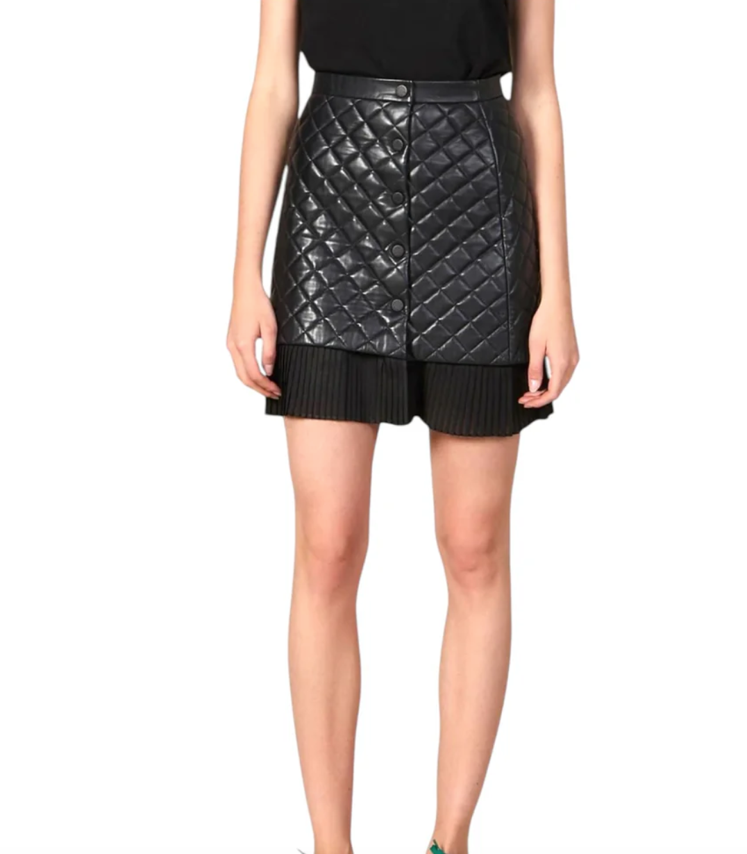 Sandro Black Quilted Leather Skirt L
