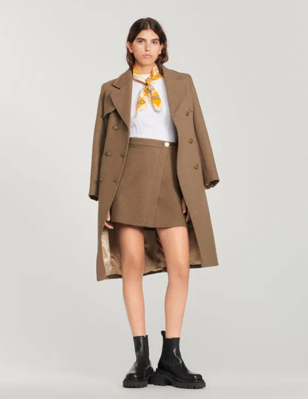 Sandro Khaki Wool Wrap Skirt UK 12