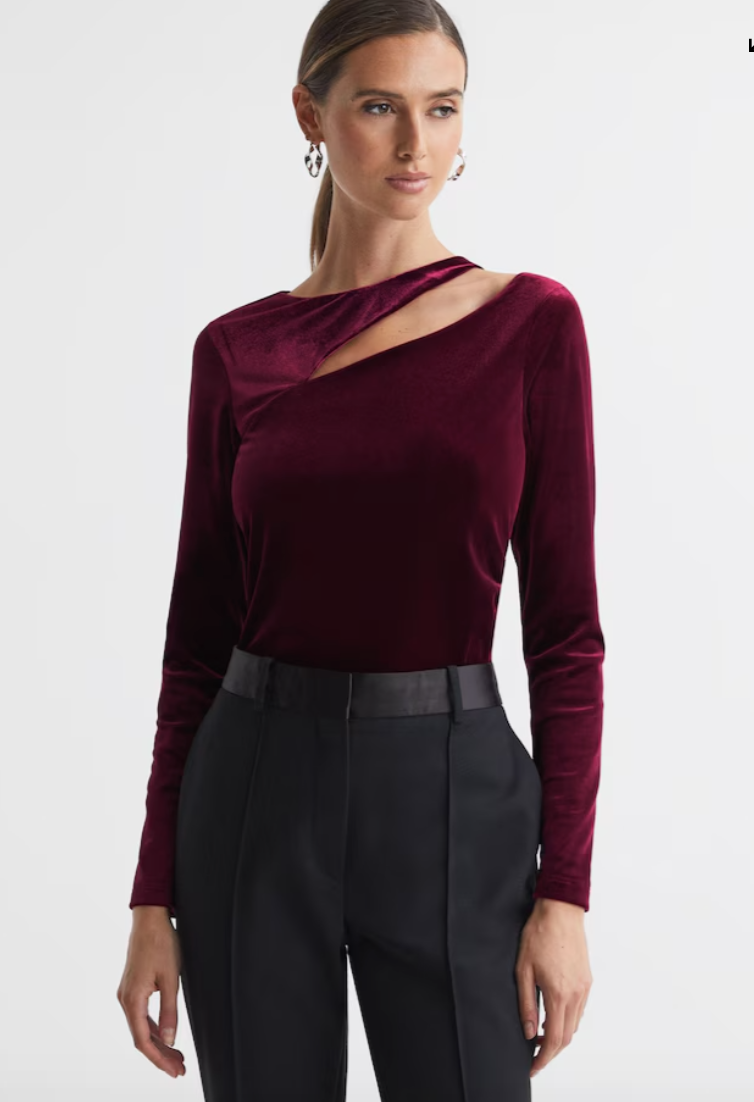 Reiss Berry Velvet Cut-Out Top M