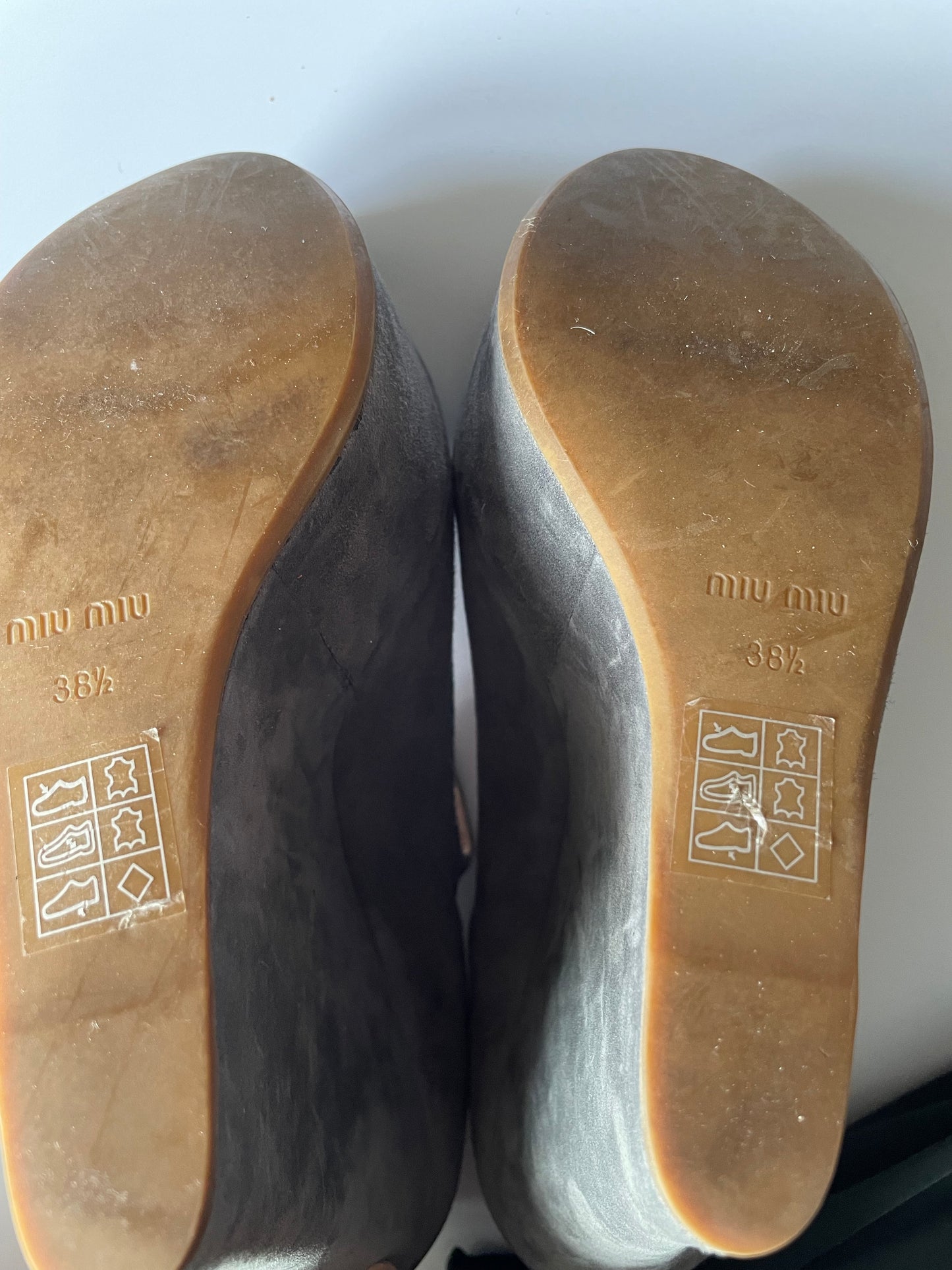 Miu Miu Grey Suede Mary Jane Peep Wedges EU 38.5 image 5