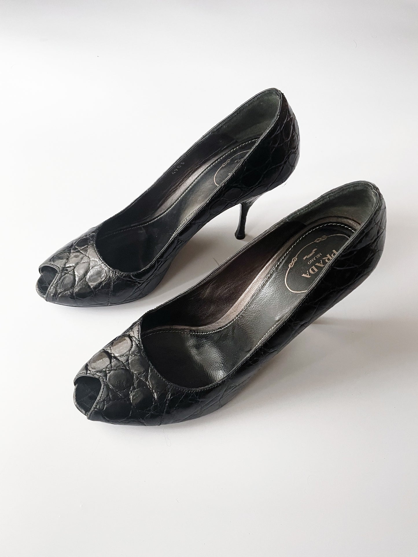 Prada Black Embossed Heels UK 5.5 image 4