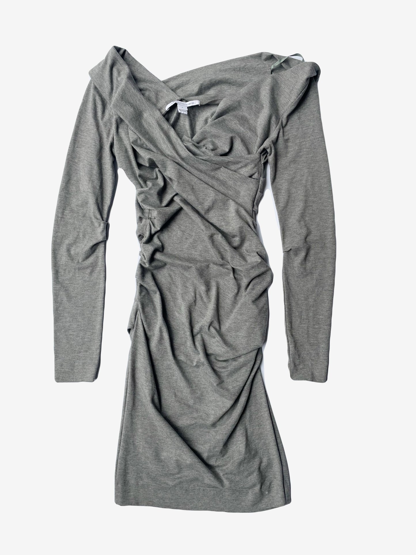 Diane Von Furstenberg Grey Stretch Ruched Dress S image 1
