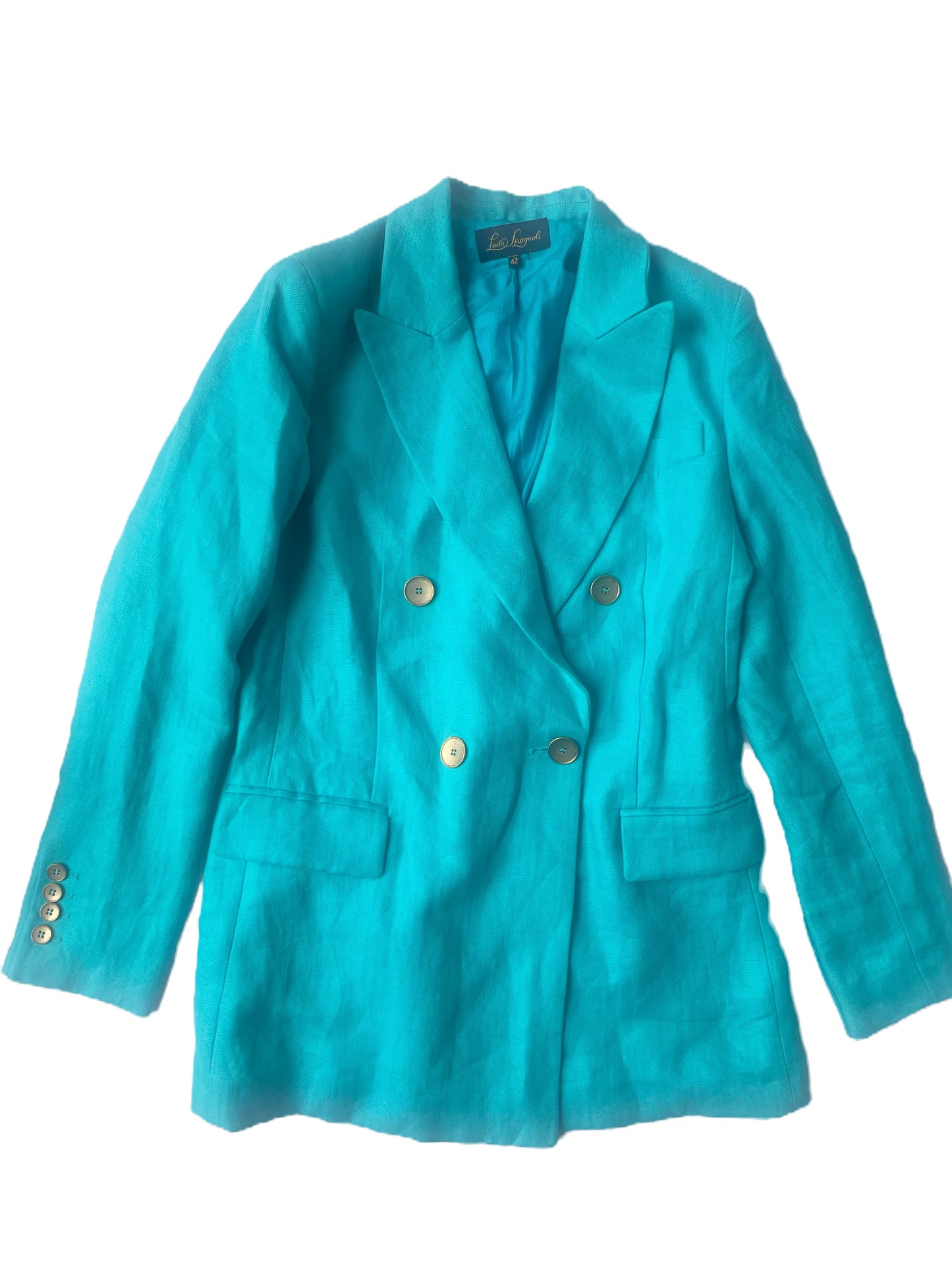 Luisa Spagnoli Turquoise Linen Blazer UK 10 image 1
