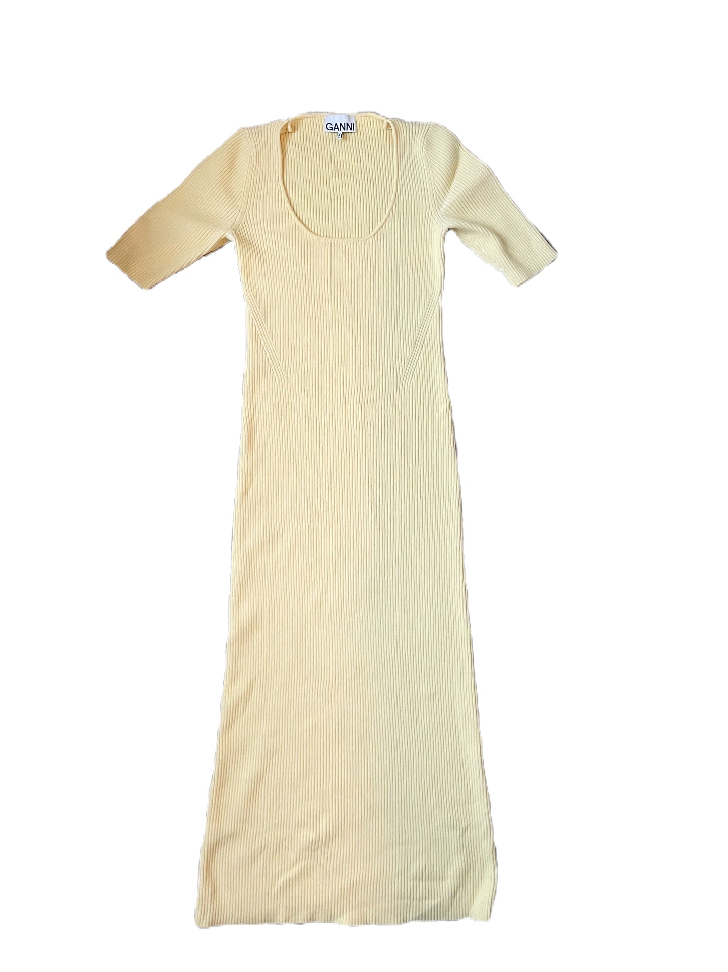Ganni Ribbed Yellow Midi Dress M image 1