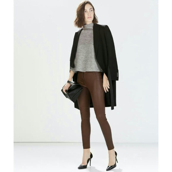 Zara Brown Leather Skinny Trousers XS image 1