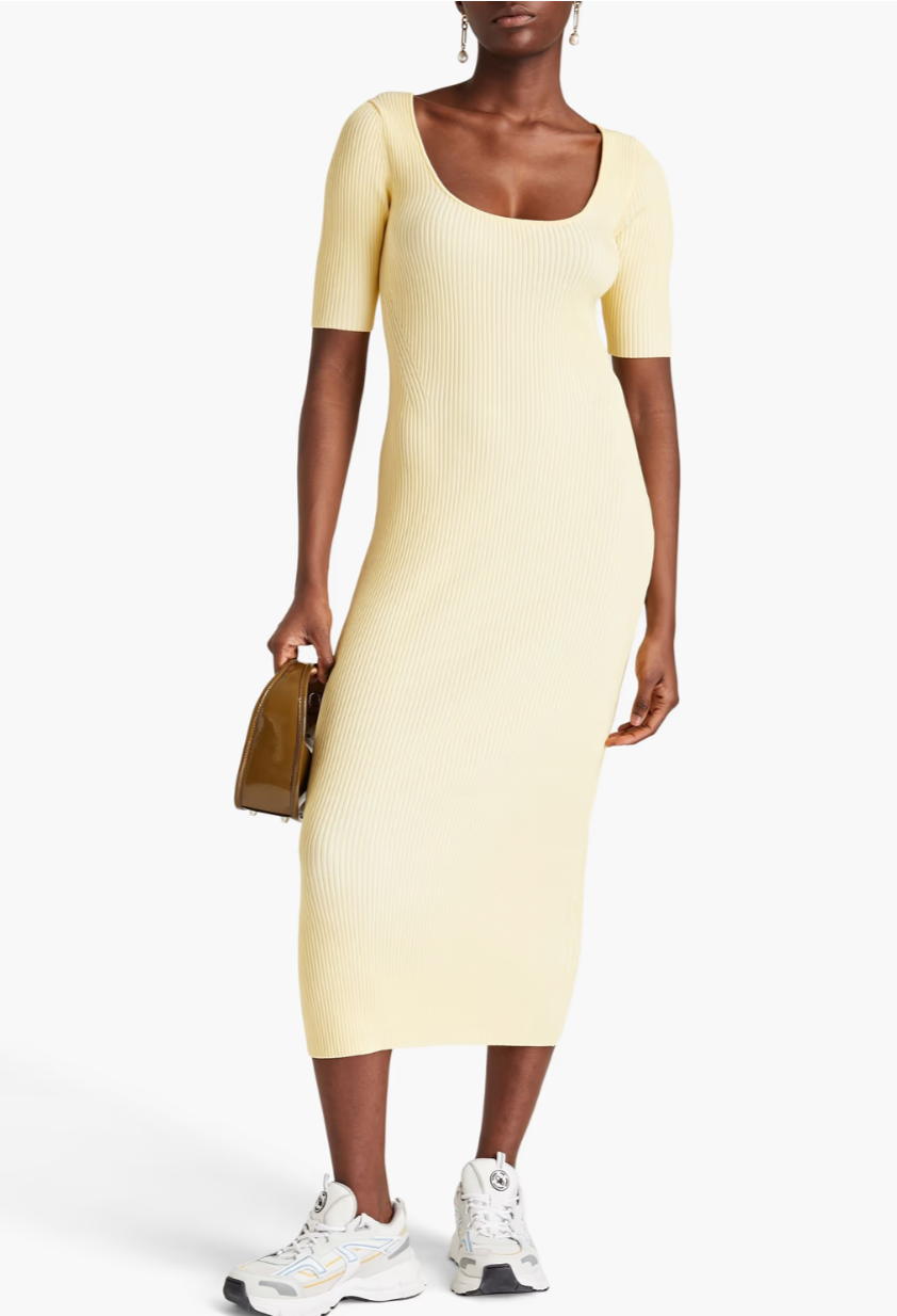 Ganni Ribbed Yellow Midi Dress M My Circular Wardrobe Ganni Ribbed Yellow Midi Dress M My Circular Wardrobe