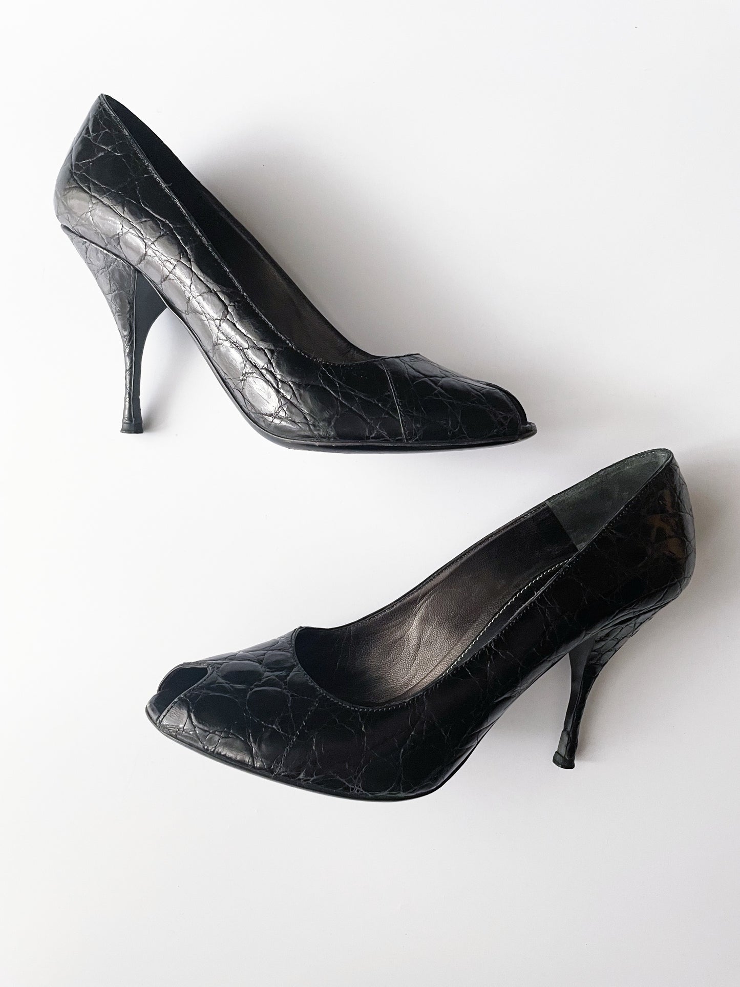 Prada Black Embossed Heels UK 5.5 image 1