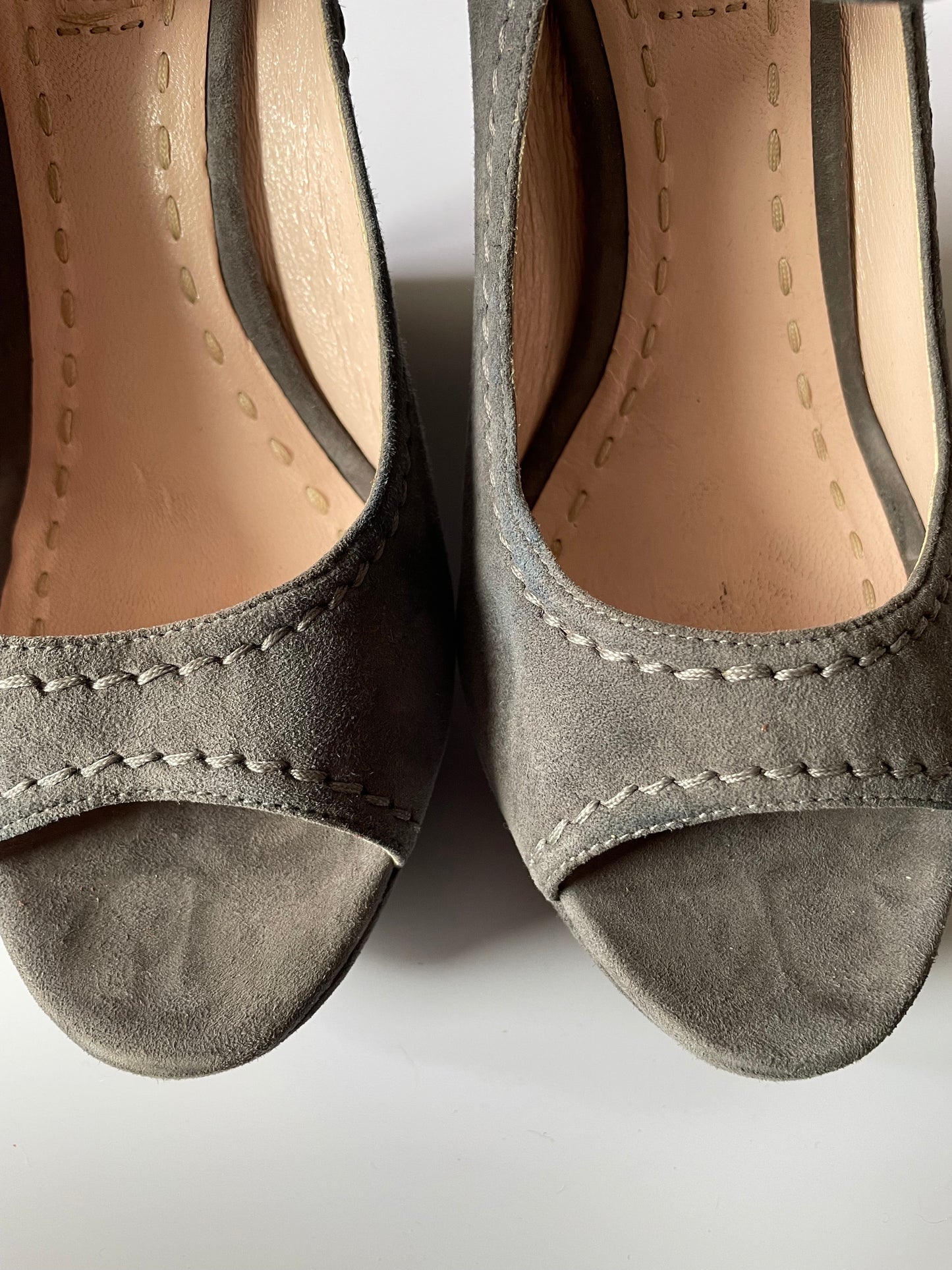 Miu Miu Grey Suede Mary Jane Peep Wedges EU 38.5 image 4