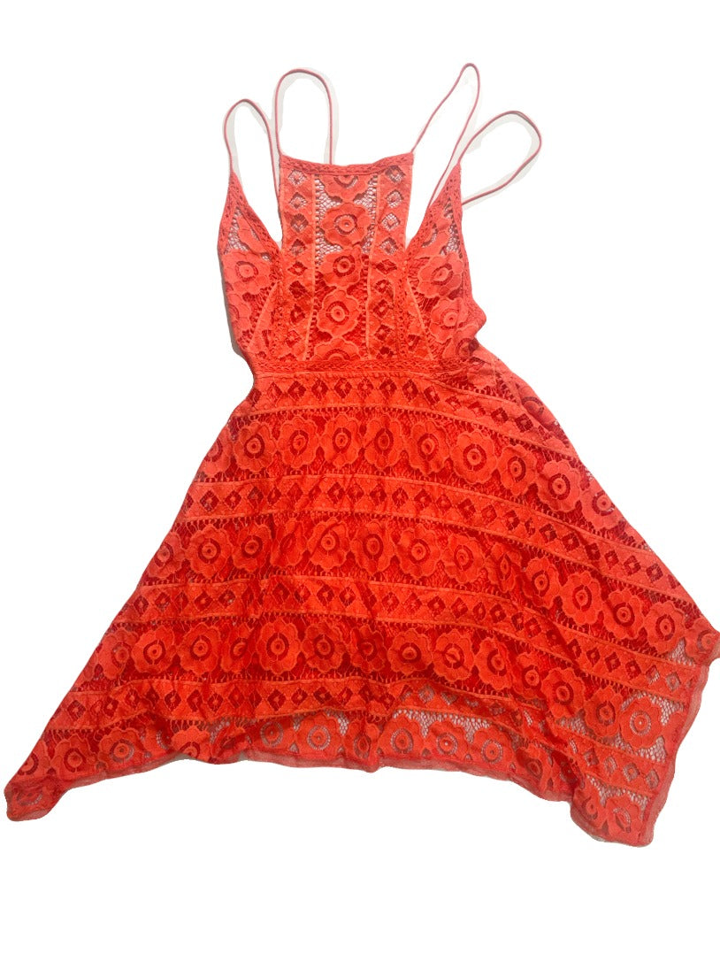 Free People Orange Lace Dress XS image 2