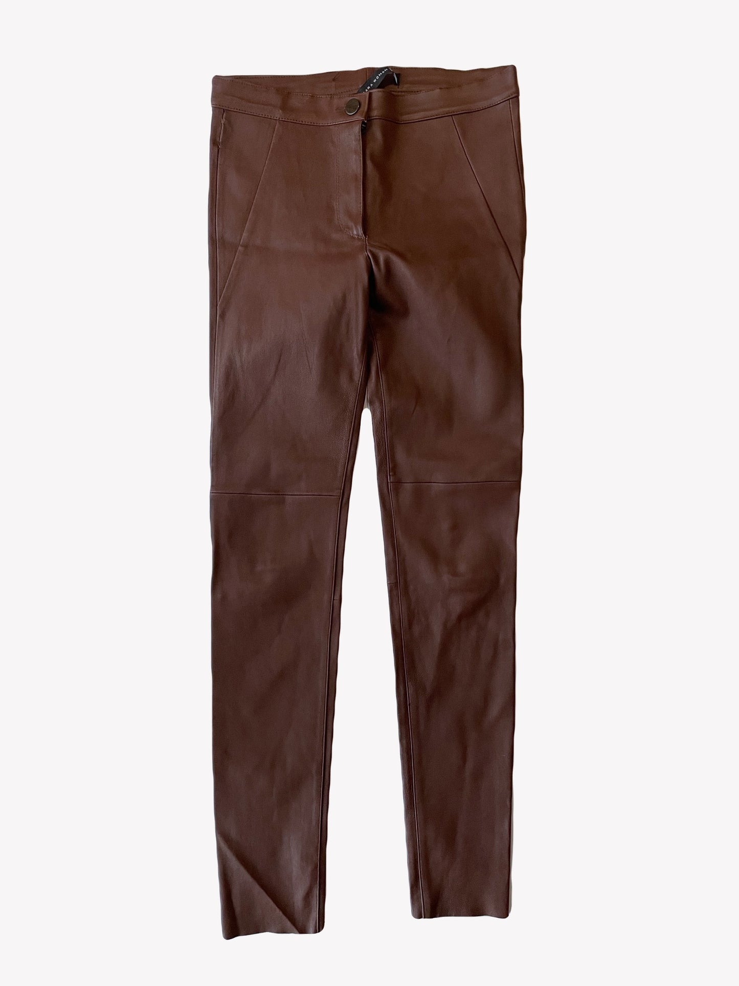 Zara Brown Leather Skinny Trousers XS image 0