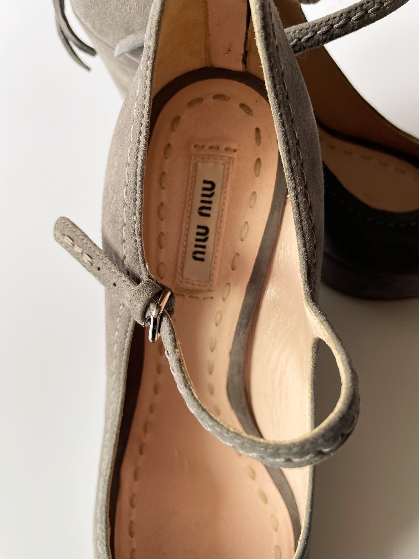 Miu Miu Grey Suede Mary Jane Peep Wedges EU 38.5 image 3