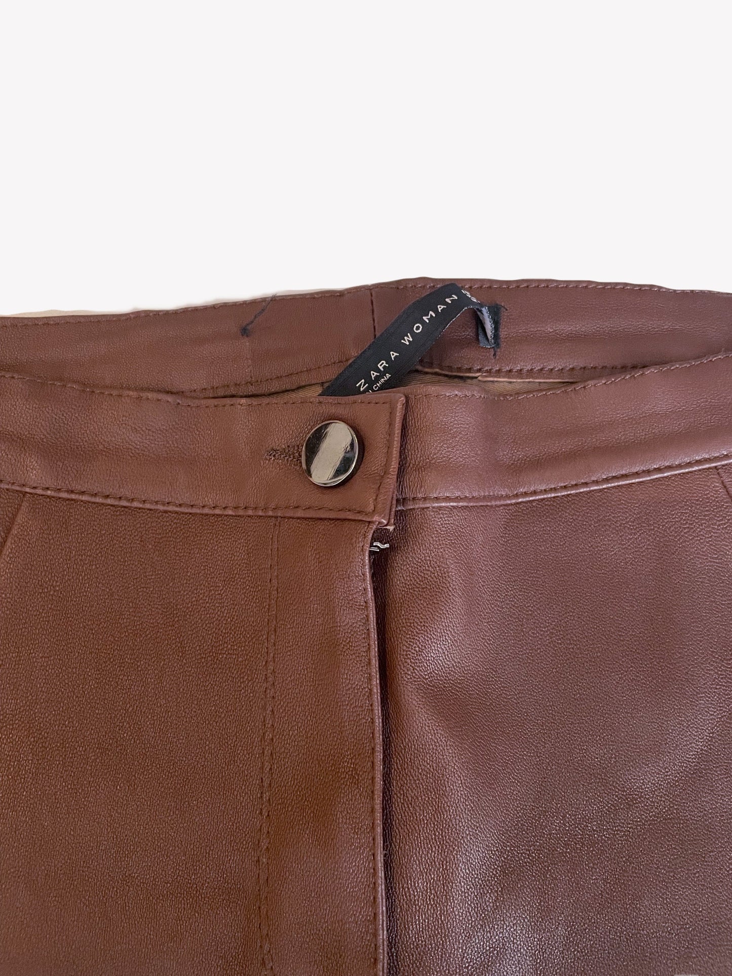 Zara Brown Leather Skinny Trousers XS image 2