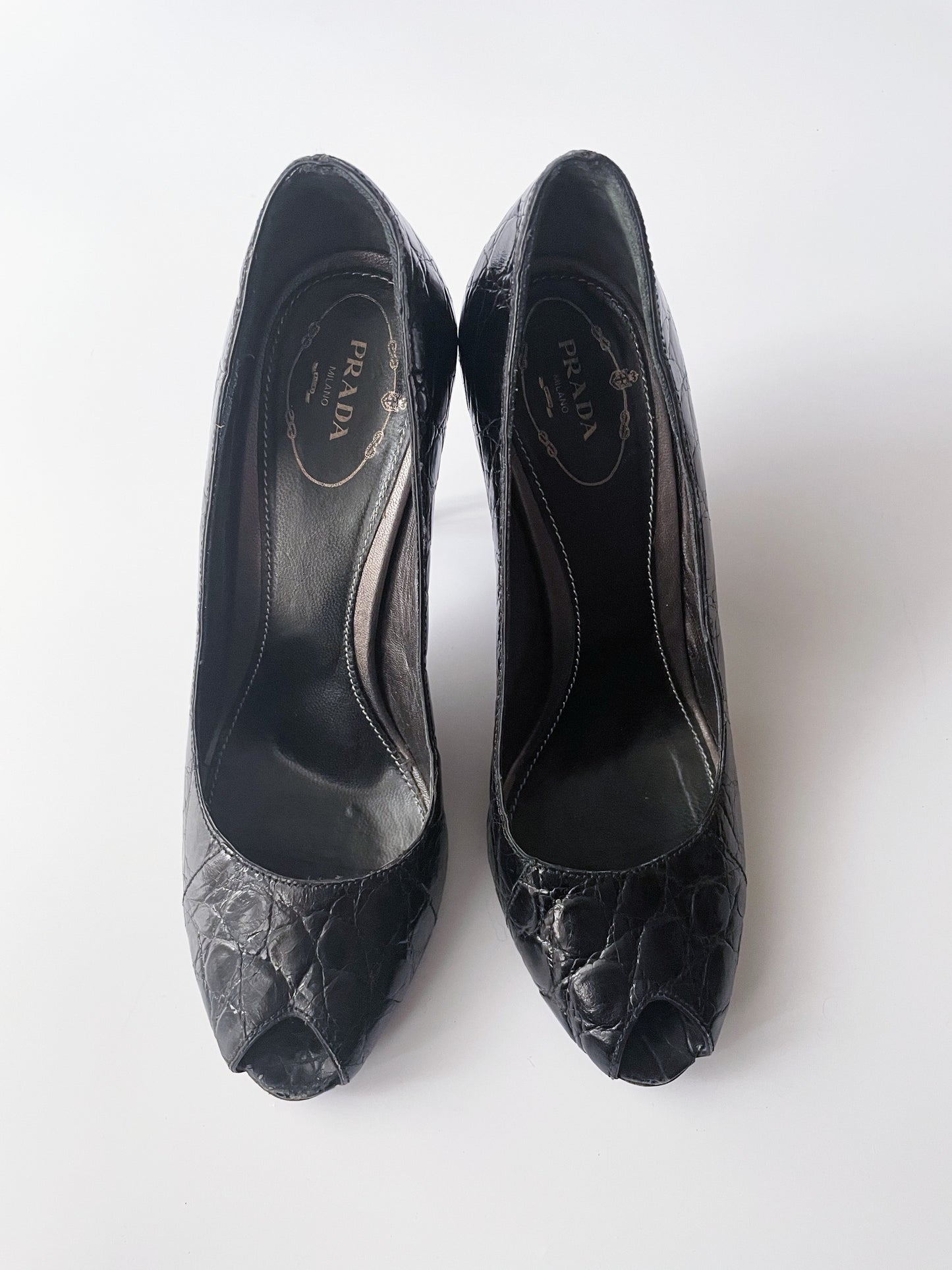 Prada Black Embossed Heels UK 5.5 image 0