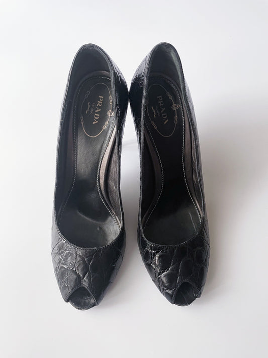 Prada Black Embossed Heels UK 5.5 image 0