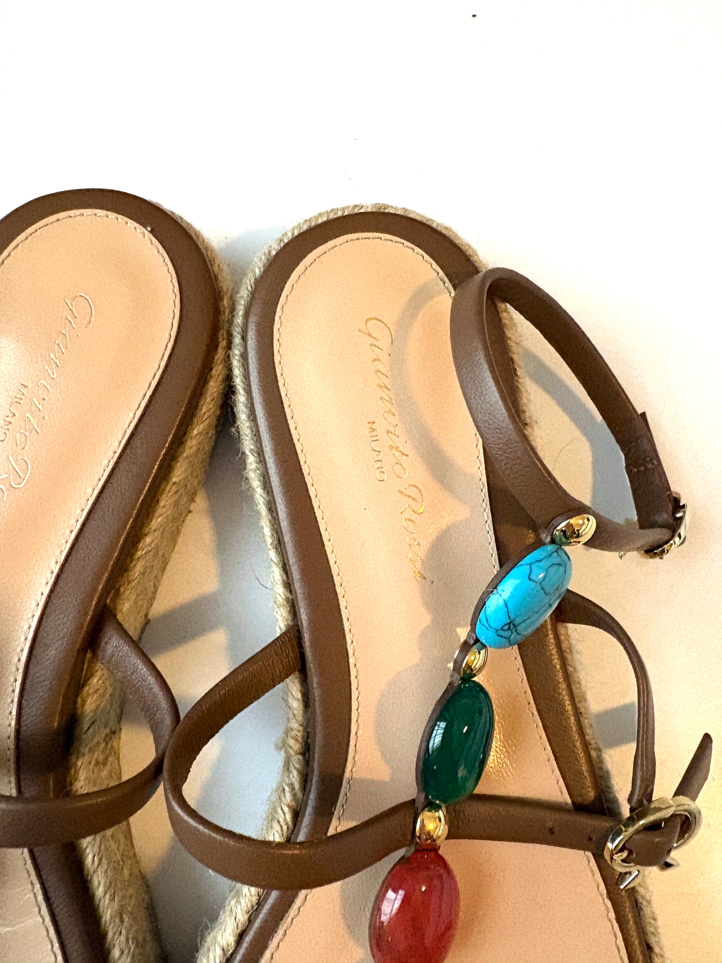 Gianvito Rossi Shanti Leather Beaded Espadrilles UK 6.5