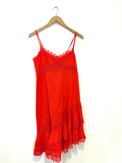 Charo Ruiz Red Cotton Lace Dress