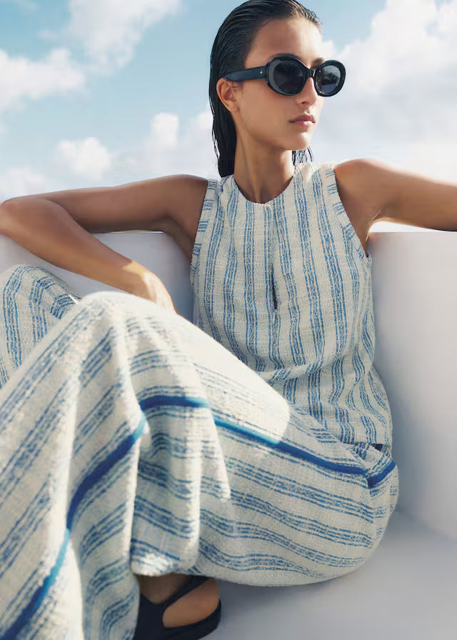 Me+Em Blue Textured Stripe Swing Top UK 6