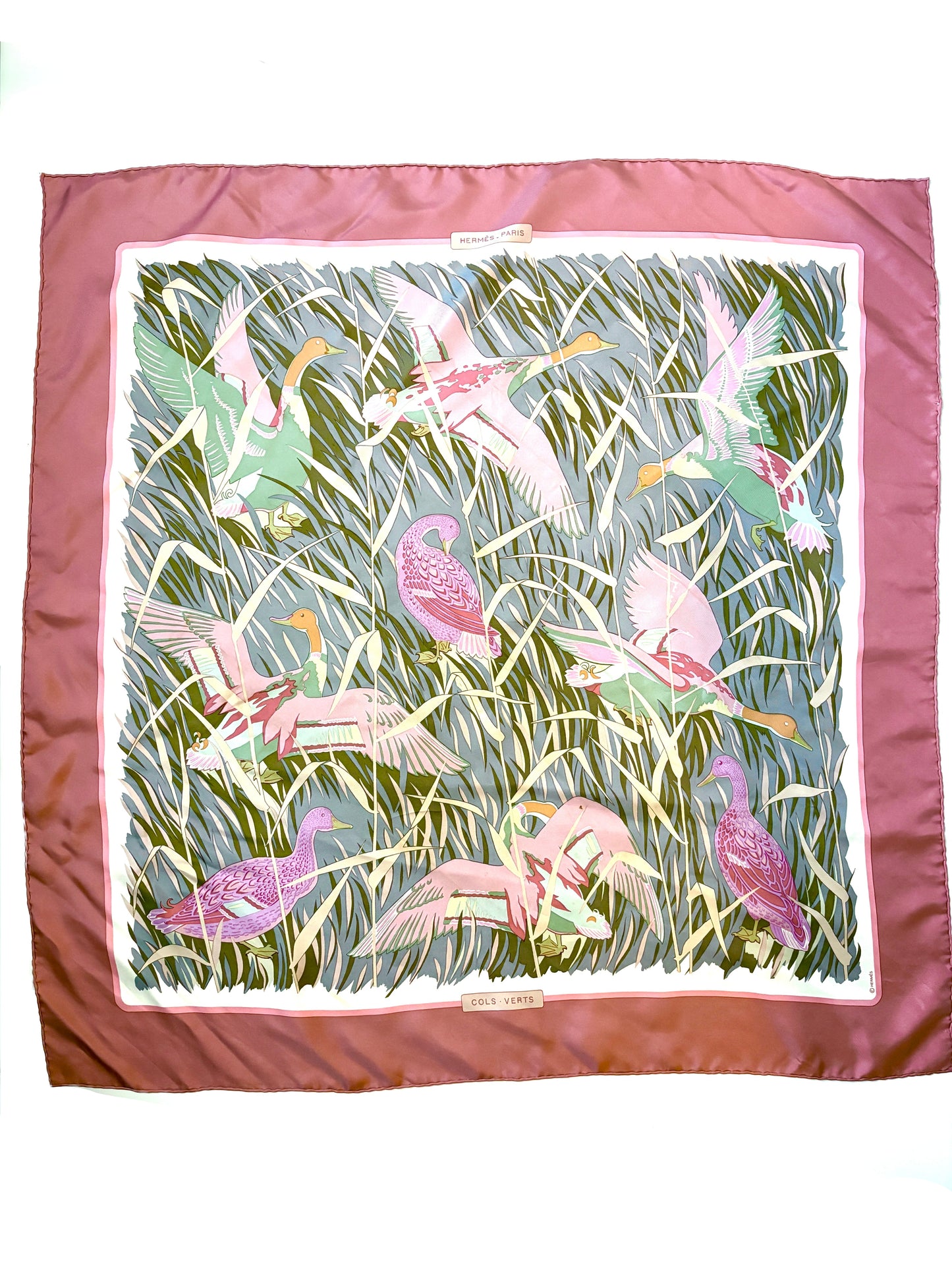 Hermès Silk Twill Foulard Cols Verts Vintage Scarf