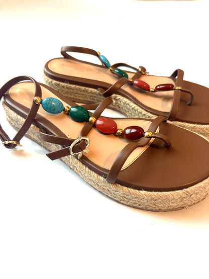 Gianvito Rossi Shanti Leather Beaded Espadrilles UK 6.5