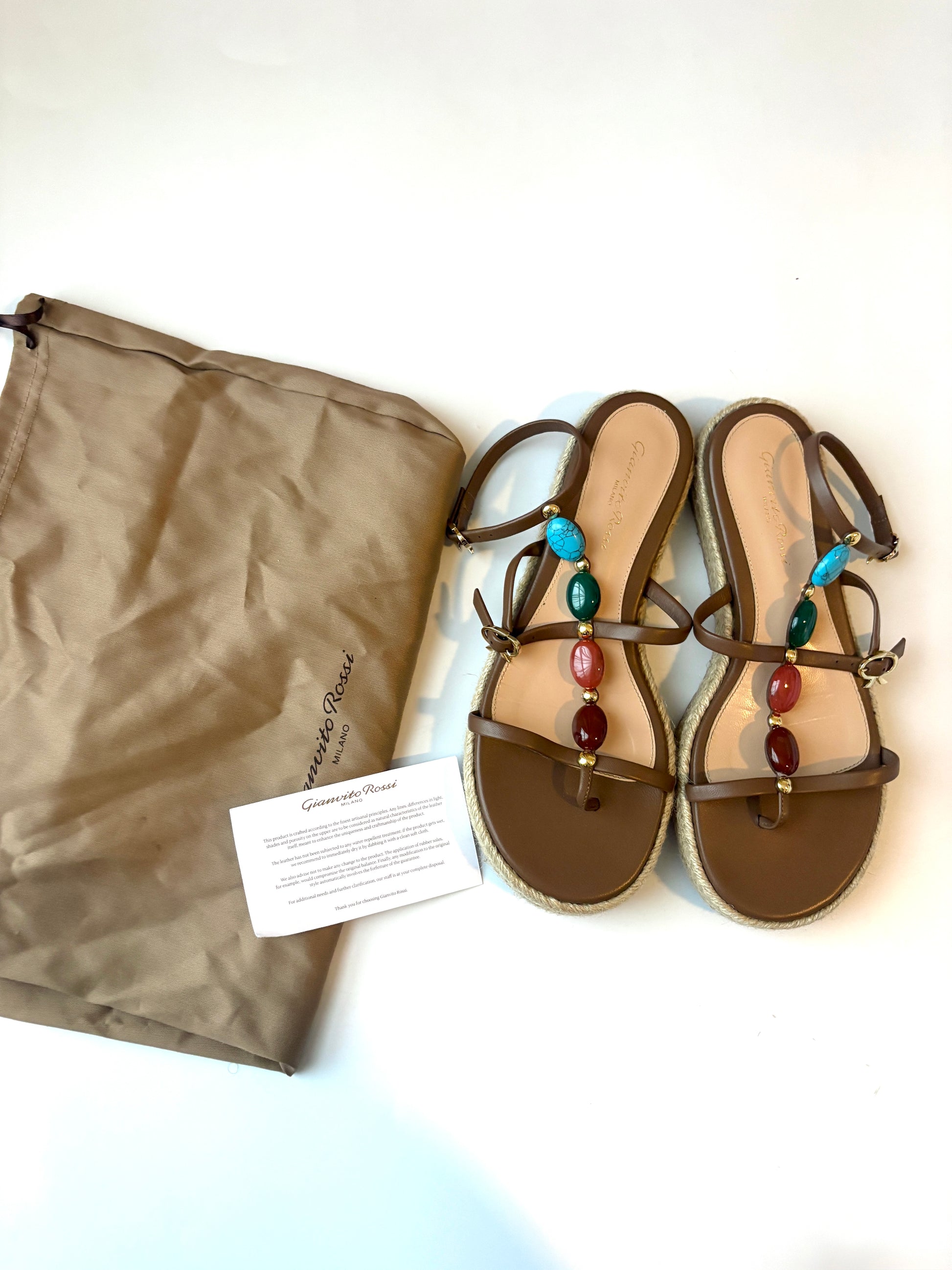 Gianvito Rossi Shanti Leather Beaded Espadrilles