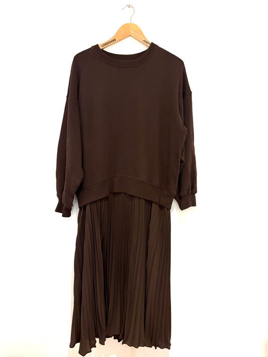 Hush Brown Pleated Sweatshirt Dress 