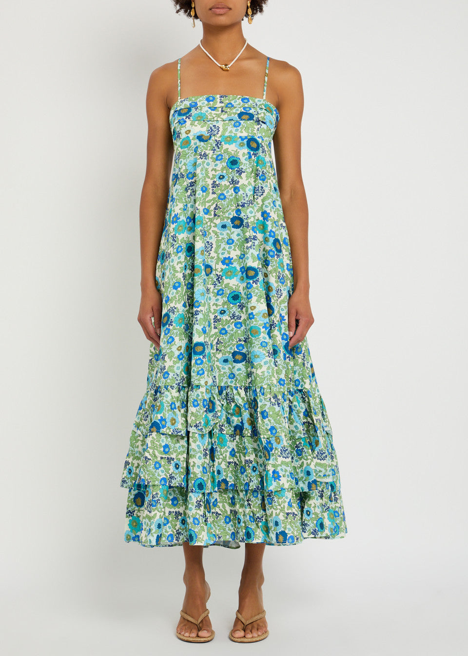 Alemais Pam Tiered Cotton Floral Print Dress UK 8