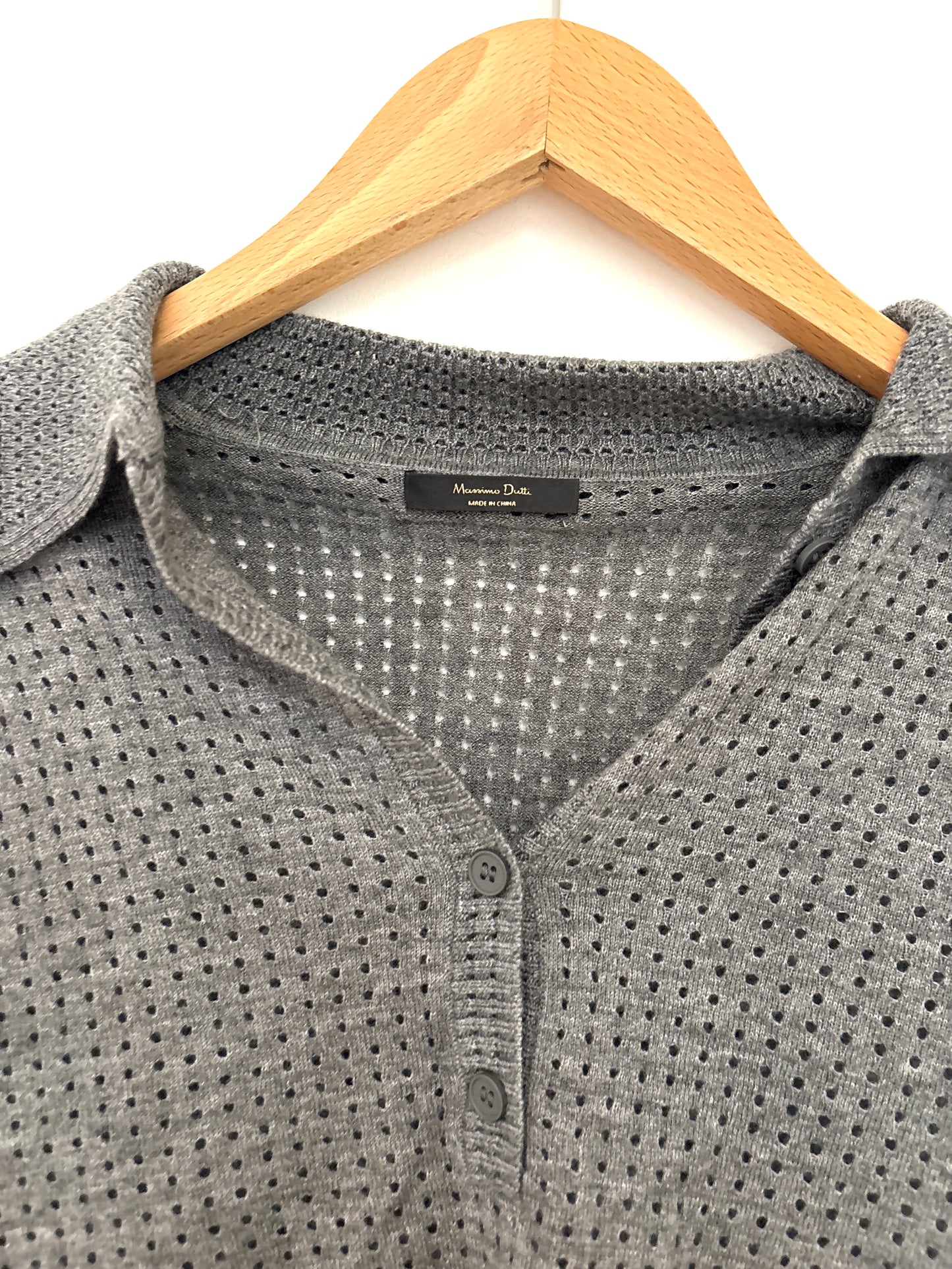 Massimo Dutti Grey Perforated Polo Shirt XS