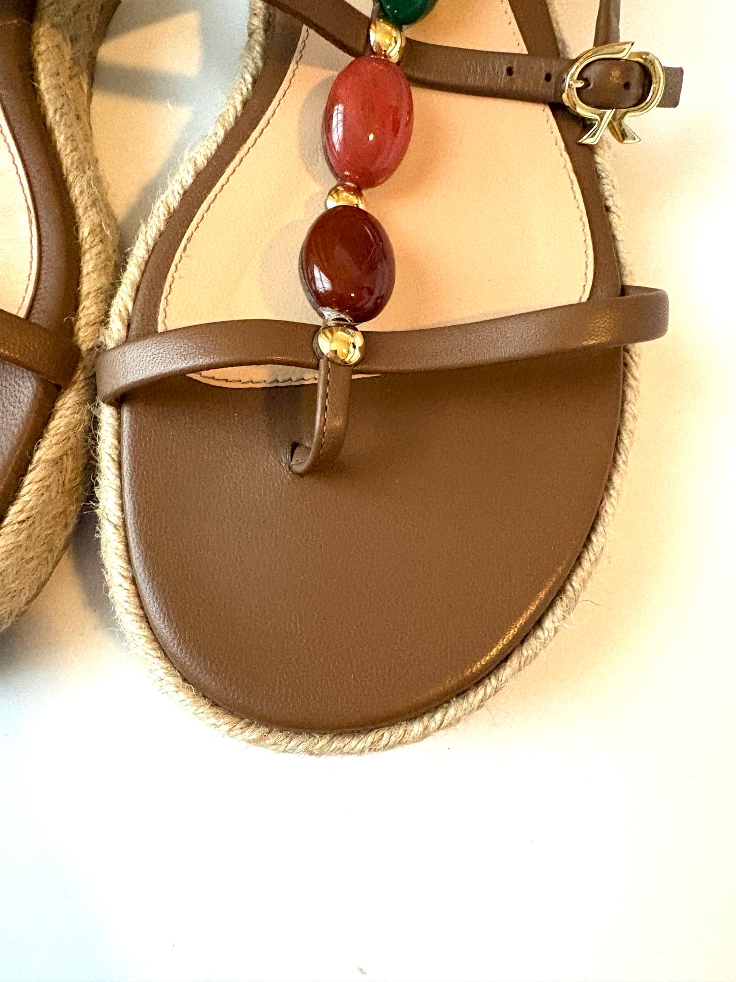 Gianvito Rossi Shanti Leather Beaded Espadrilles UK 6.5