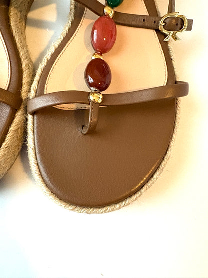 Gianvito Rossi Shanti Leather Beaded Espadrilles UK 6.5