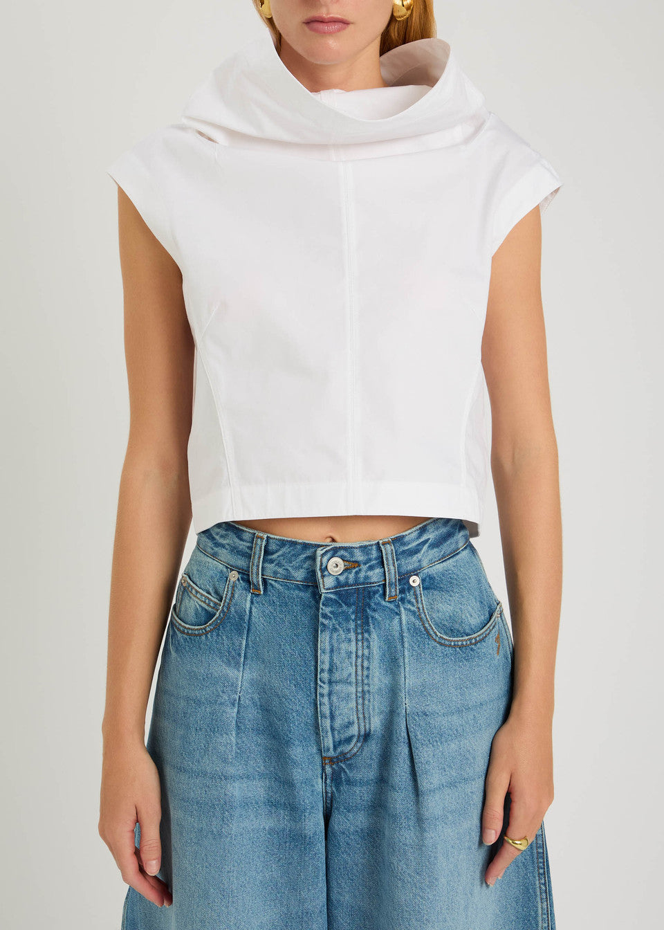 New With Tags Jacquemus White High Neck Cotton Top UK 8