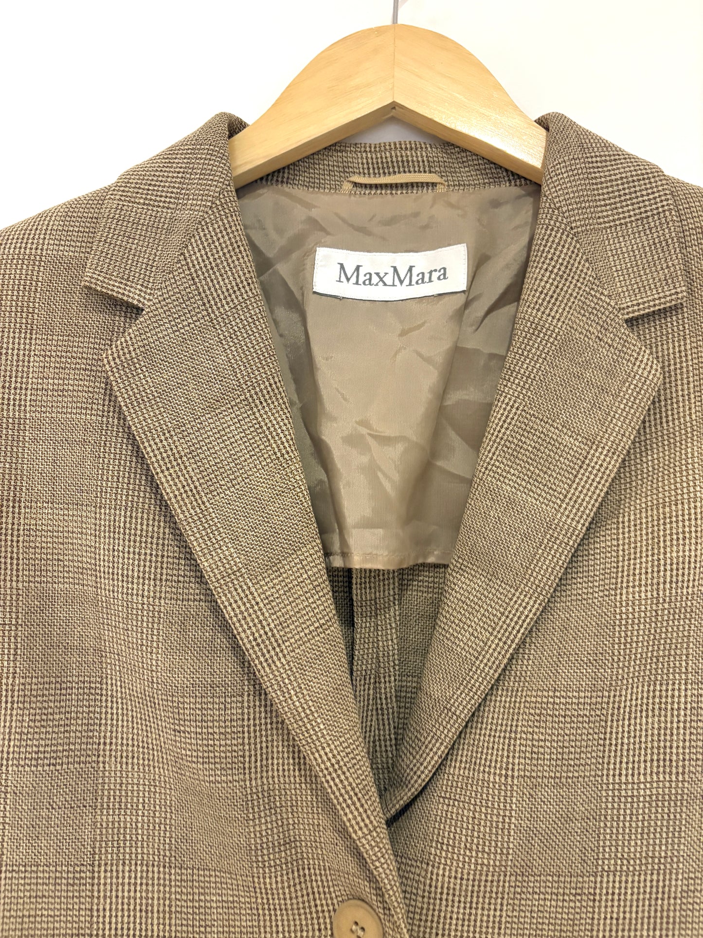 Max Mara Vintage Beige Houndstooth Blazer UK 12