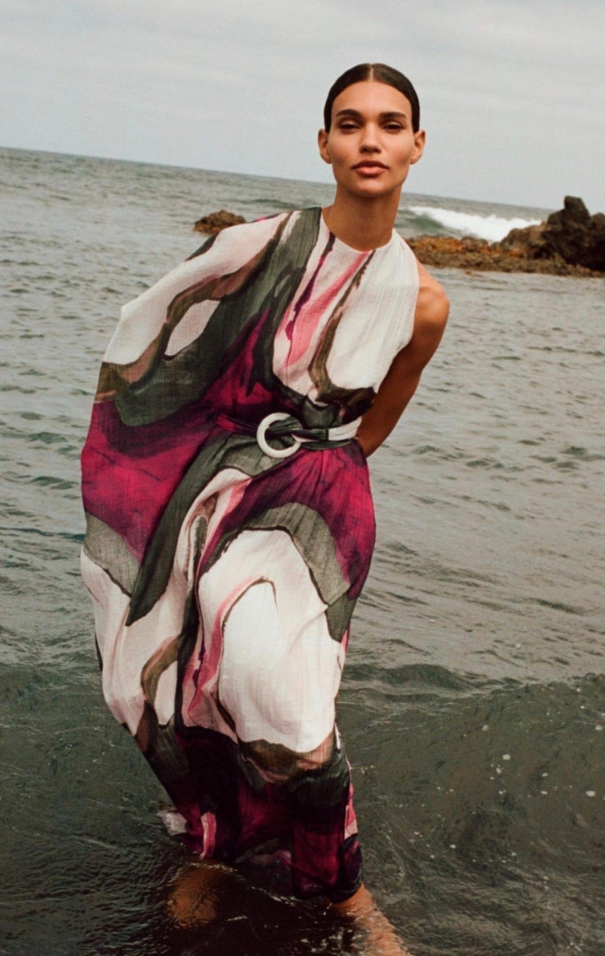 Zara Asymmetic Sleeve Print Dress XS