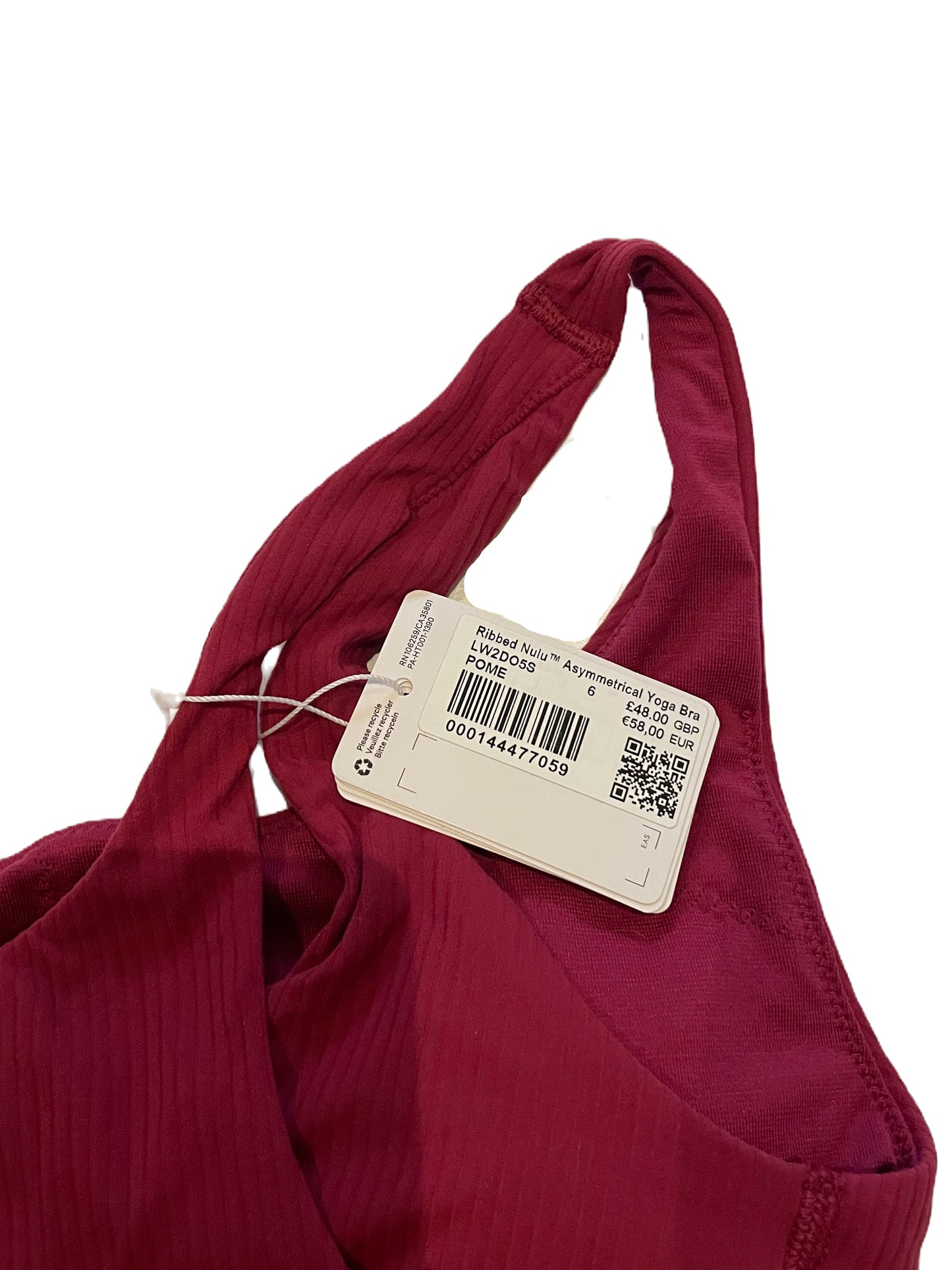 New with Tags 'Nulu' Lululemon Ribbed Asymmetrical Sports Bra UK 10 image 4