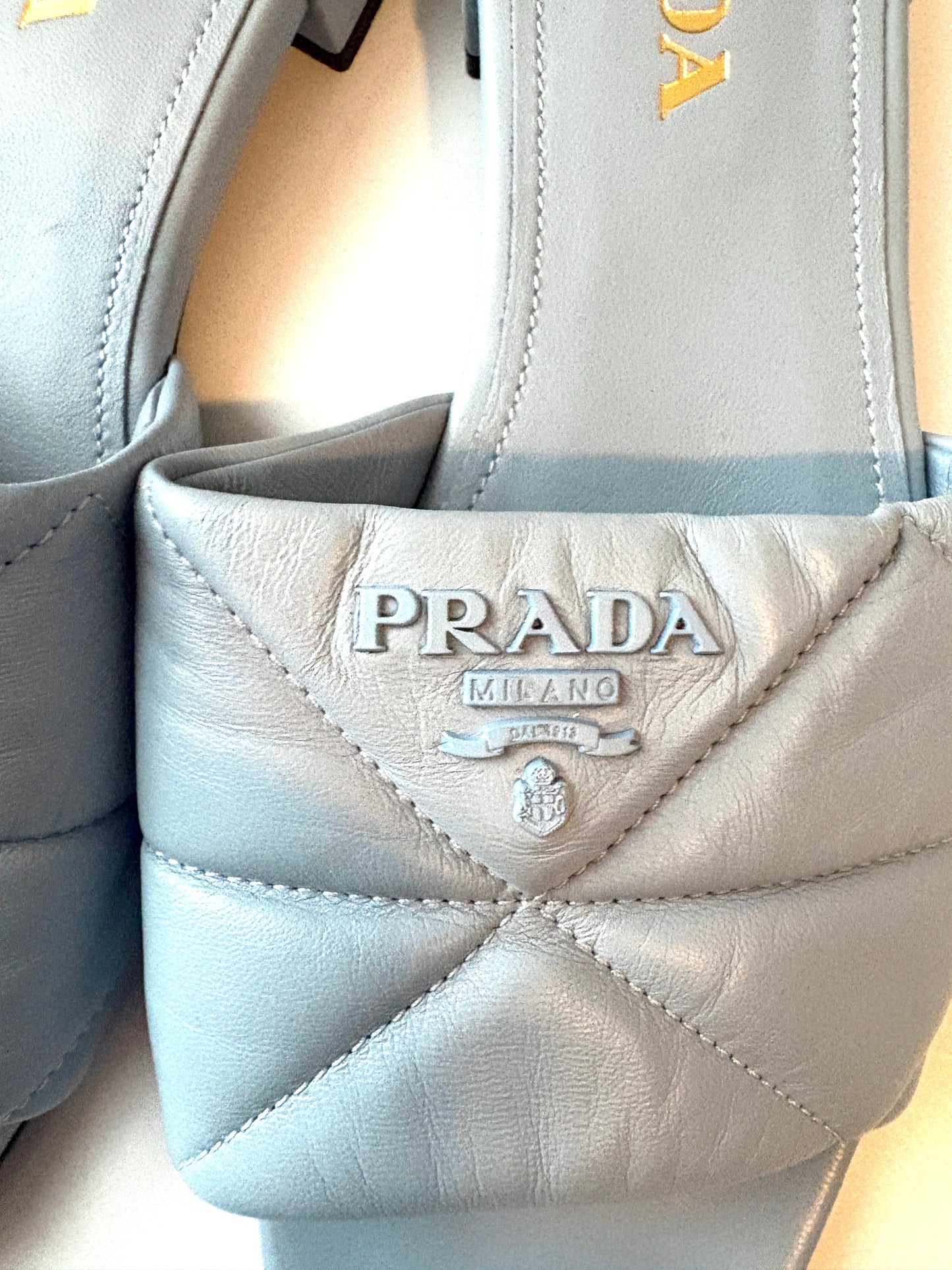 Prada Blue Quilted Leather Slides UK 6