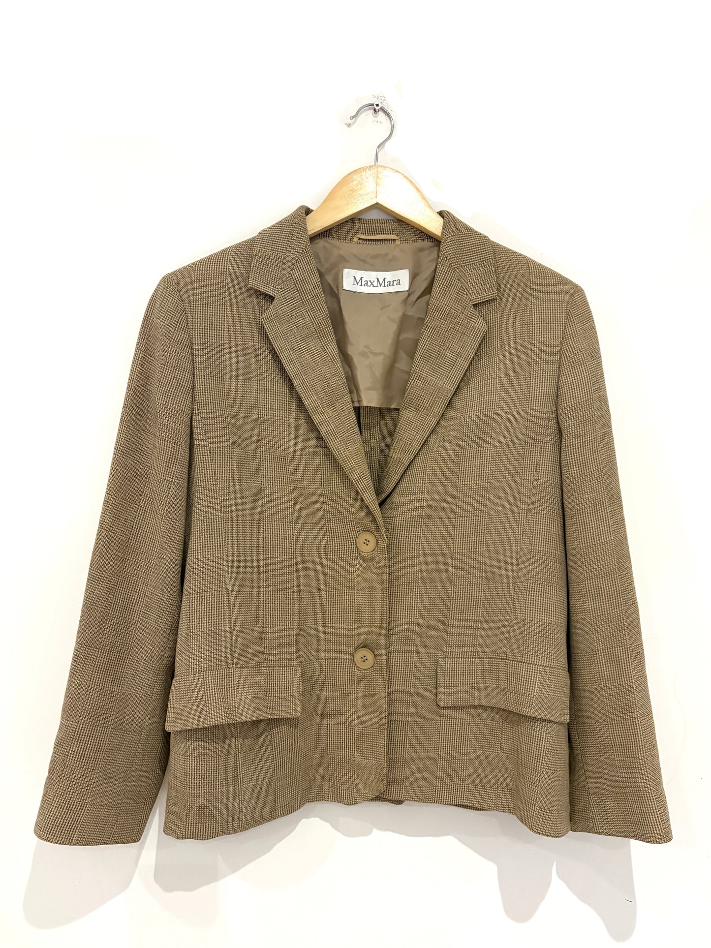 Max Mara Vintage Beige Houndstooth Blazer 
