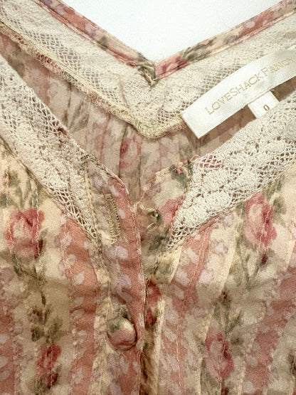 LoveShackFancy Floral Print Lace Dress UK 4