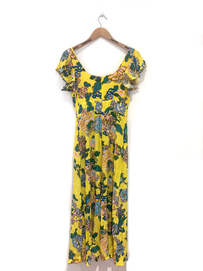 Kitri Yellow Floral Print Dress UK 10