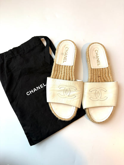 Chanel White Slides